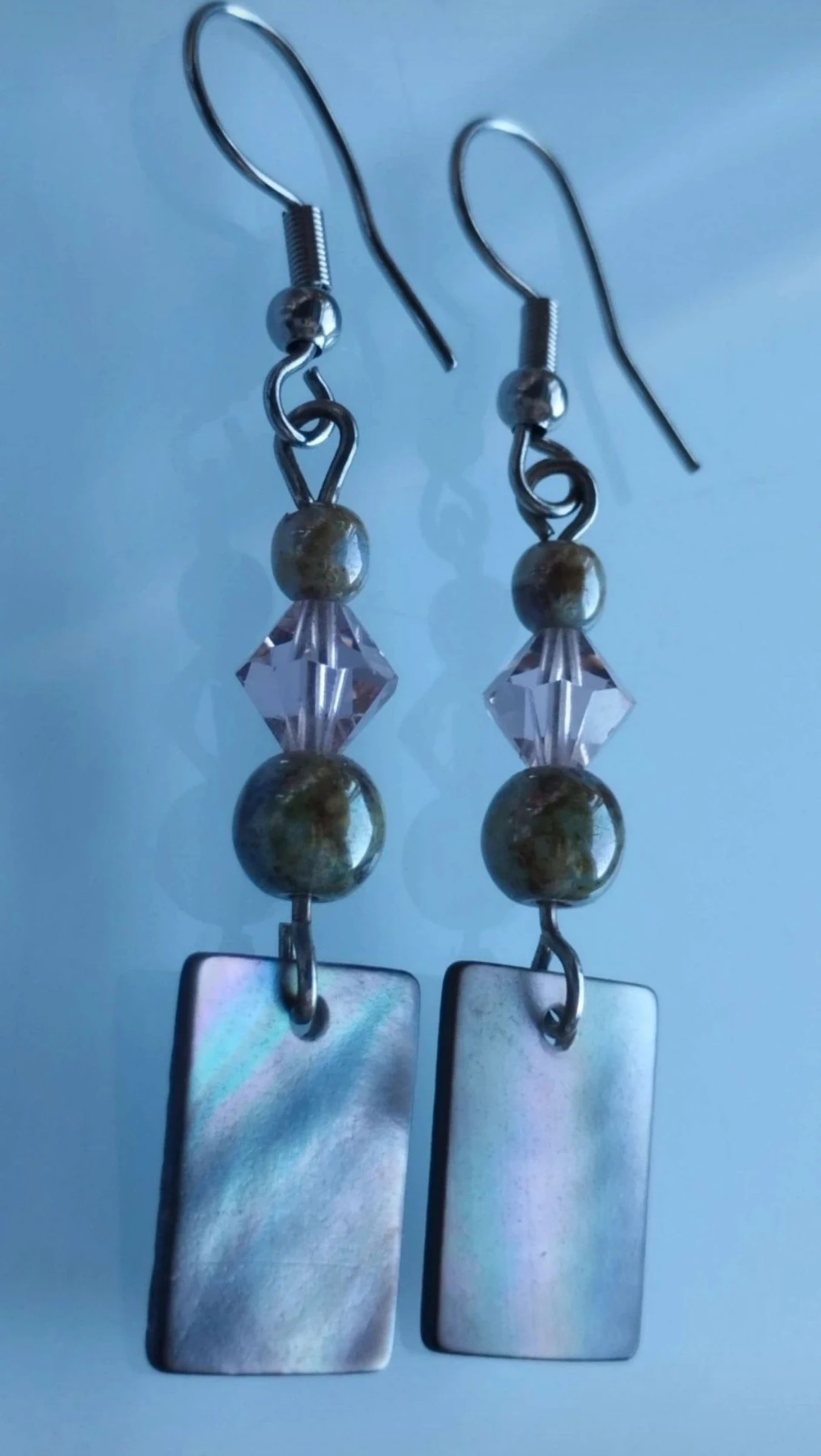 🌪️🌟🟢Beautiful and Elegant Handmade Mother-of-Pearl Earrings with Swarovski Crystal and River Pearls🟢🌟🌪️ – photo 5